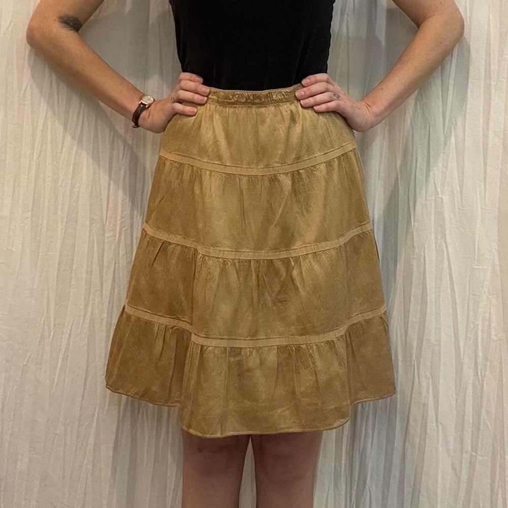 Silk Gold Tiered‎ A-Line Peasant Midi Skirt Y2K American Eagle Outfitters Boho